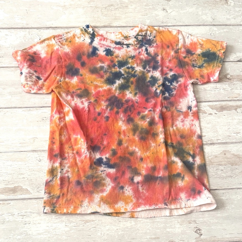 Hanes Size Medium Tie Dye Shirt Boys Size 8 Orange Red Blue Colors 100% Cotton